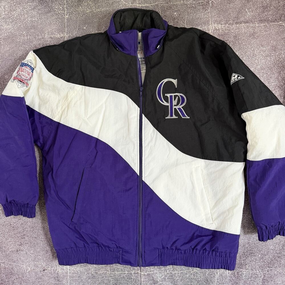 Men's Vintage 90's Apex One Colorado Rockies Color Block Puffer Zip Jacket Sz M